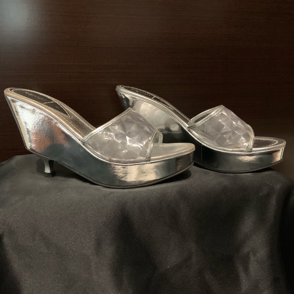 RARE Fendi Silver Wedge Sandals